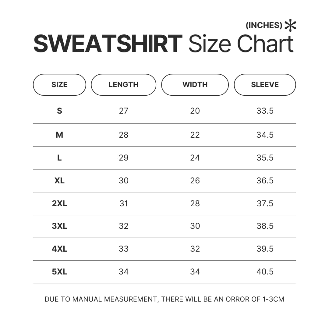 Sweatshirt Size Chart - Mortal Kombat Shop