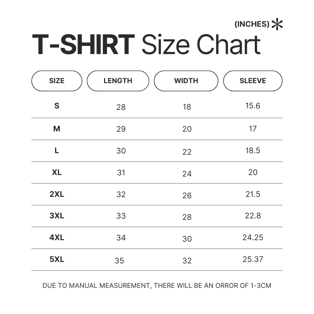 T shirt Size Chart - Mortal Kombat Shop